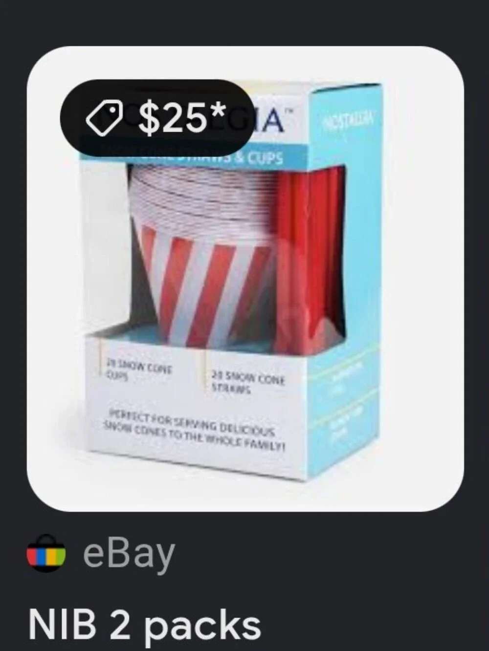 Nostalgia Red and White Stripe Snow Cone Cups with Red Straws - 20 Pack